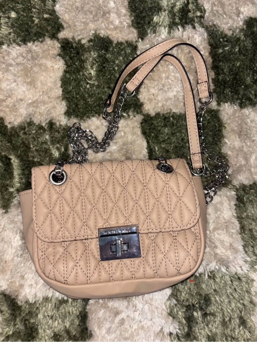 Kendall & Kylie Quilted Beige Chain Crossbody Bag